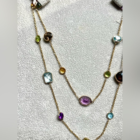 NEVER WORN 14K GOLD 30″ MULTI STONE NECKLACE - Picture 6 of 7
